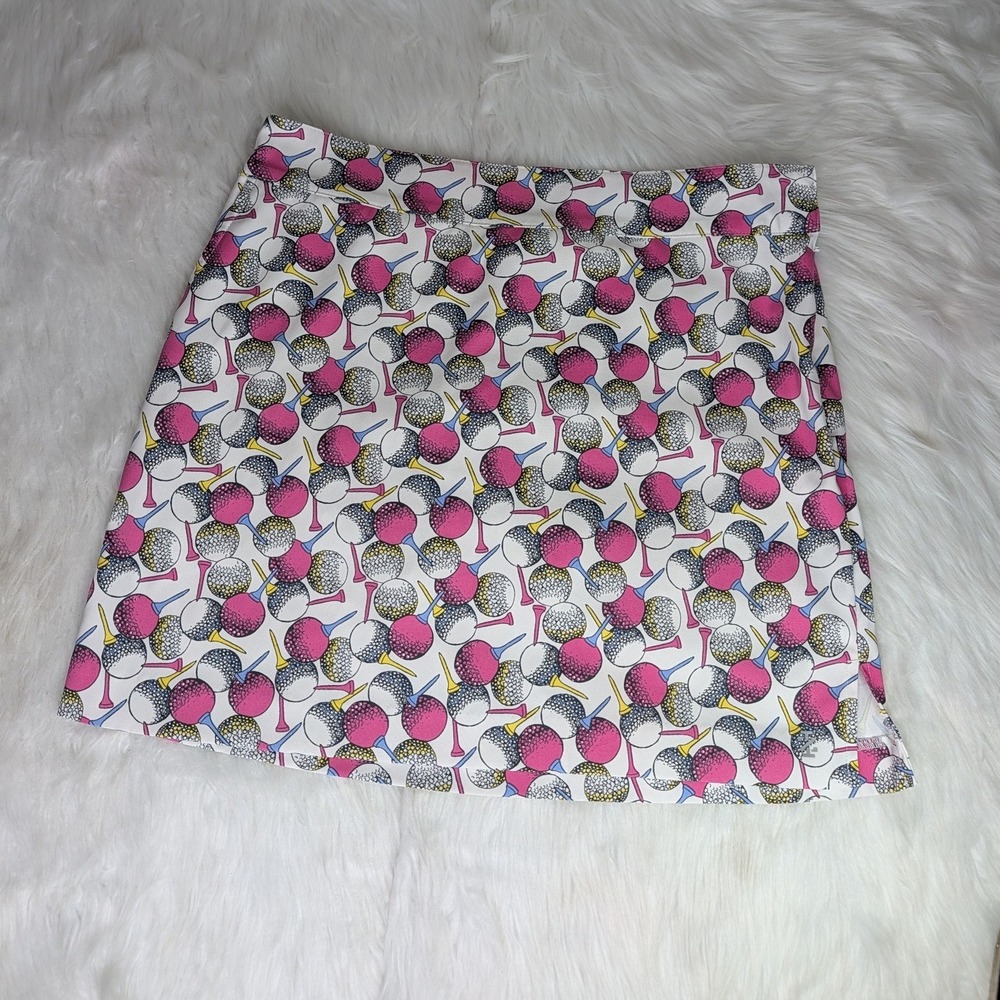 IZOD Golf Skort Women 4 White Pink Golf Ball Tee Print Active Athletic Skirt